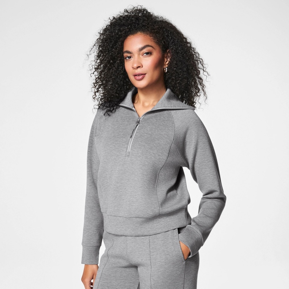 NWT Spanx AirEssentials Half Zip Sweatshirt Grey Heather - Picture 1 of 5